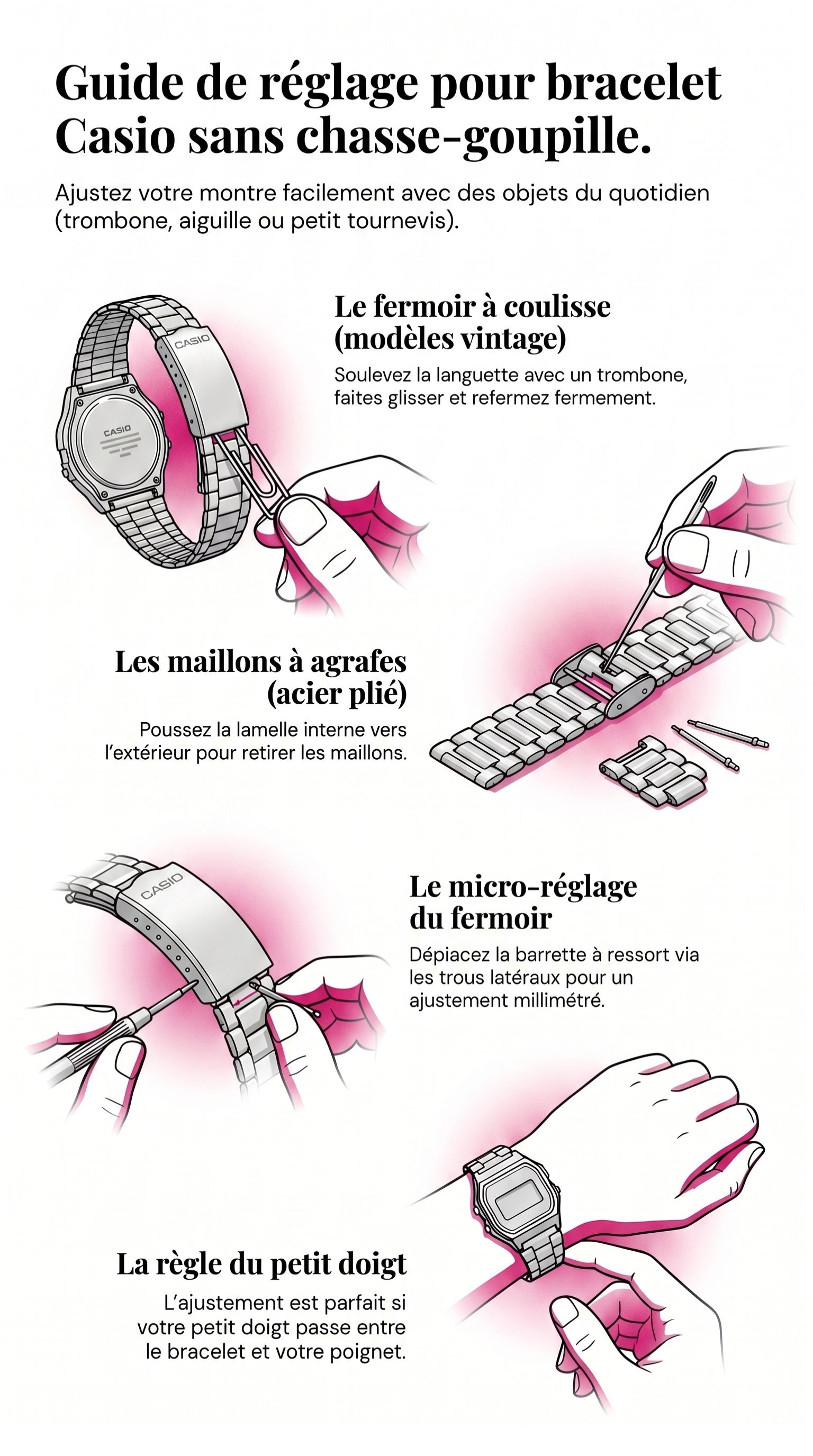 Regler le bracelet de montre casio sans goupille étape par étape